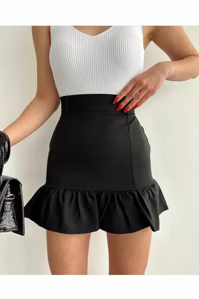 Мини пола с волани черна пола