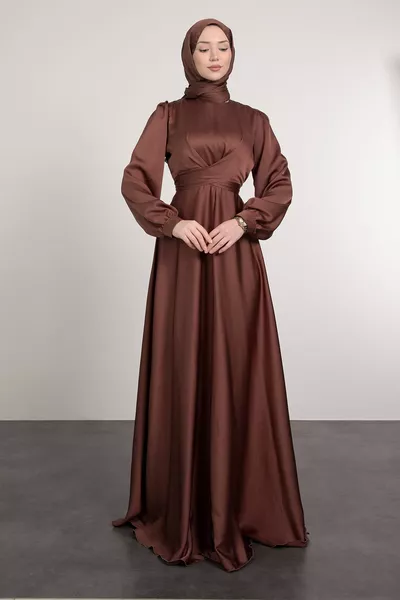 Хиджаб вечерна рокля с вратовръзка на талията диагонал от яката