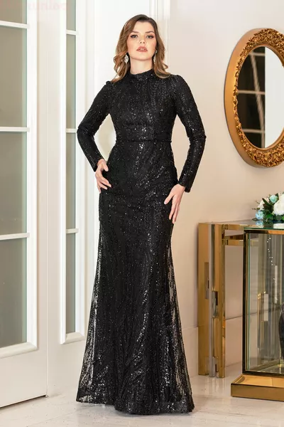 فستان سهرة بريق على الشاطئ - أسود