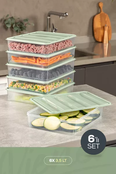 6-ка 3,5 литров хладилник фризер органайзер контейнер за съхранение, подходящ за микровълнова и фризер, мента