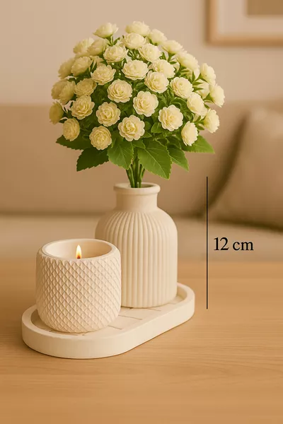 طقم مزهرية و حامل شموع سيراميك زخرفي – تزيين المكتب وهدية