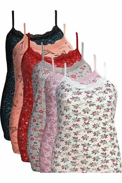 قمصان داخلية نسائية من 6 قطع بنقشة اقتصادية، دانتيل، بحمالات رفيعة، مصنوعة من الليكرا