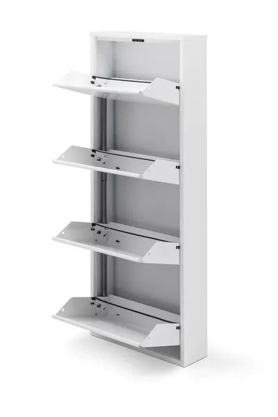 Metal Shoe Rack with 4 Lockable Compartments - White -