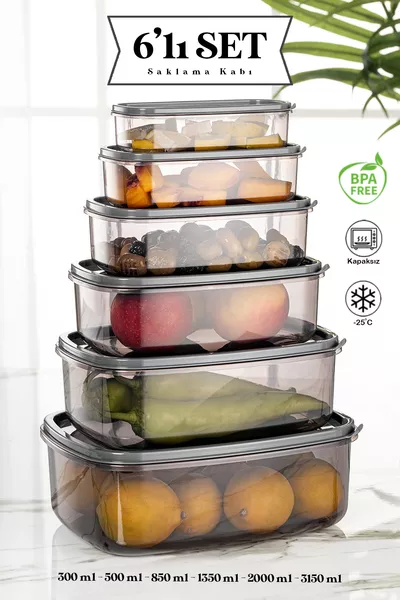 Комплект от 6 прозрачни правоъгълни кутии за съхранение Sweet