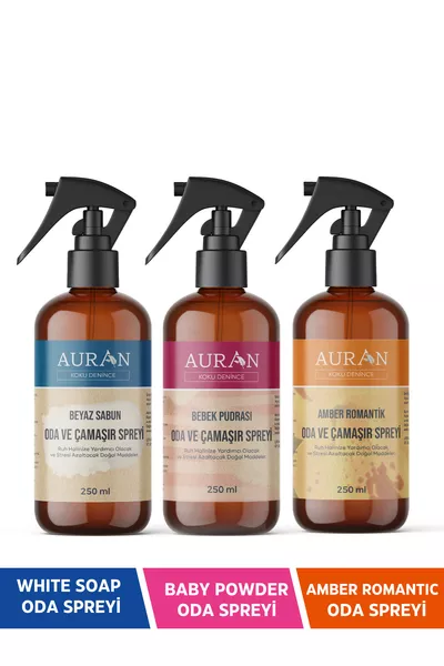 Weißseife, Babypuder und Amber Romantisches Zimmer- und Wäschespray Raumduft 3er-Set ml