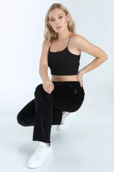 Damen Schwarze Samtsporthose