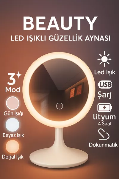 Ovale Stille Led Verlichte Draagbare 3-standen Make-up Spiegel Tafellamp 1 Stuk