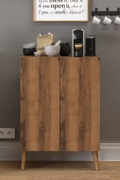 Luce Multifunctionele Kast Midi Walnoot Keuken, Badkamer, Balkon, Kelder, Kast met 4 Planken