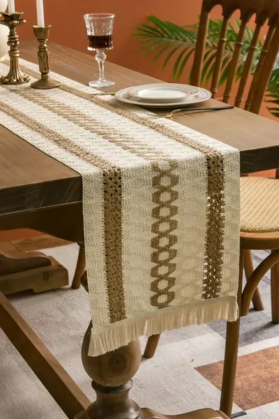 Cotton Lace Runner  cm Tablecloth Light Brown, Cream