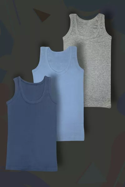 % Cotton 3-Pack Boys' Tank Tops Blue Navy Gray