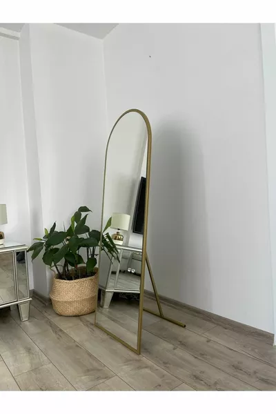  cm Oval Standing Full-Length Mirror with Gold Metal Frame