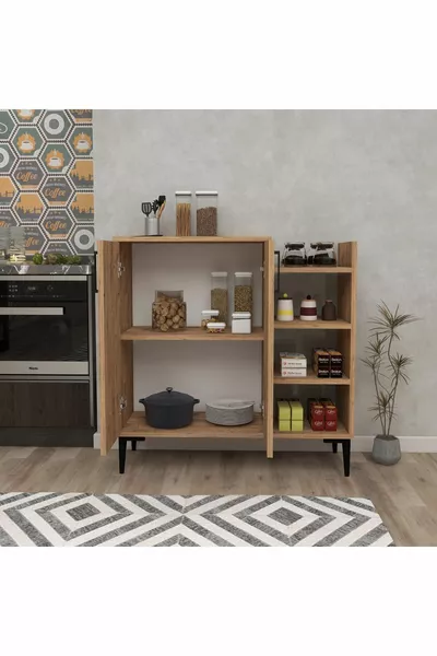 خزانة مطبخ حديثة Leskar Atlantik Çam – 6 رفوف، مزودة بأبواب، سعة كبيرة