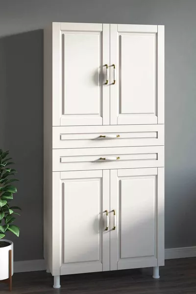 خزانة متعددة الاستخدامات من طراز كانتري بأربعة أبواب ودرجين