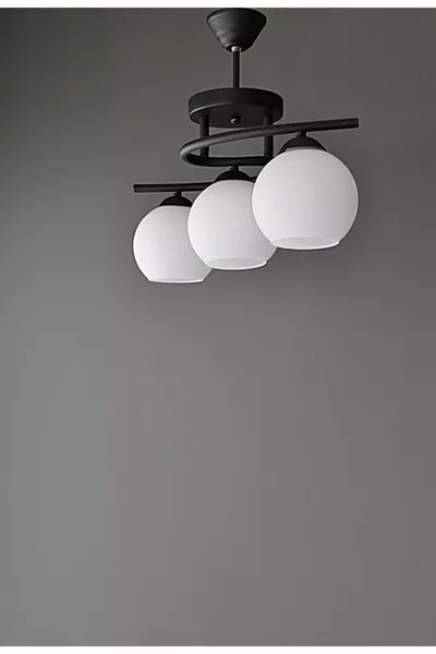 Lighting Modern Black and White Glass Chandelier for Living Room, Bedroom, Kitchen Poyraz 3-Light