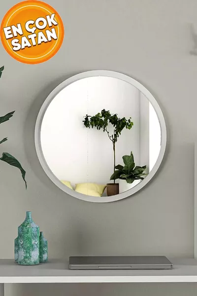 White Decorative Round Large Entryway Hall Corridor Wall Living Room Bathroom Office Mirror  cm
