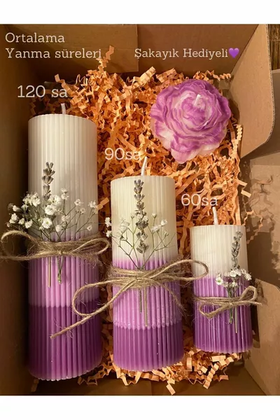 Set de 3 bougies décoratives parfumées à l'améthyste, vanille et lavande