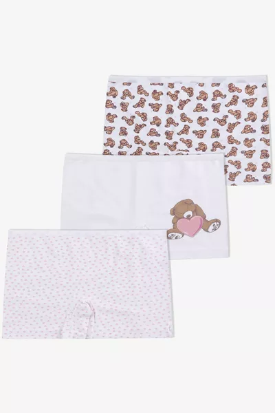 Mädchenunterhose 3er-Pack mit Teddybärmuster