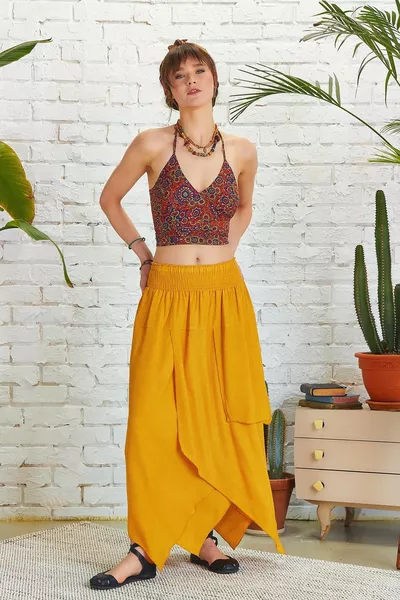 Bohemian Style Layered Shabby Waist Elasticated Long Skirt