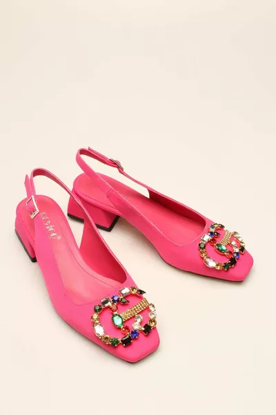 Дамски токчета Fuchsia Satin Stone