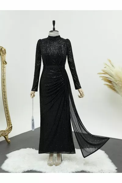 Rock Kordelzug Richterkragen Pailletten Pailletten Abendkleid