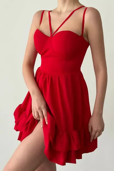 Дамска пола за поддържане на гърдите от плат Atlas Червена мини вечерна рокля 