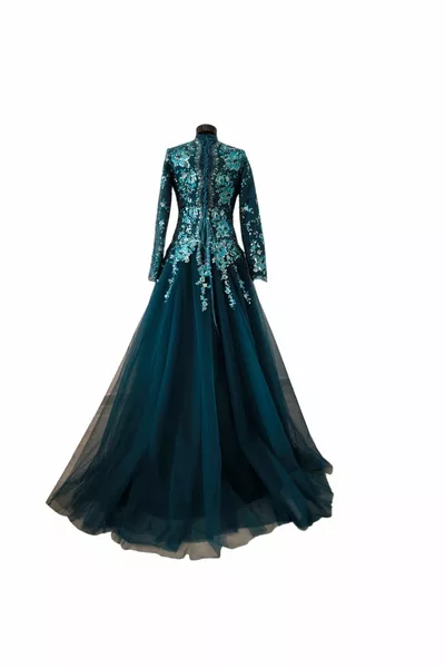 Türkis A-Linie Hijab Abendkleid Verlobungskleid