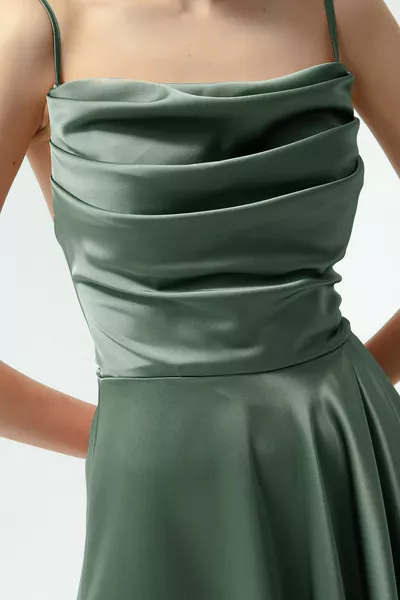 المرأة الفيروز انتفاخه شق الساتان ميدي طول مساء اللباس والتخرج اللباس