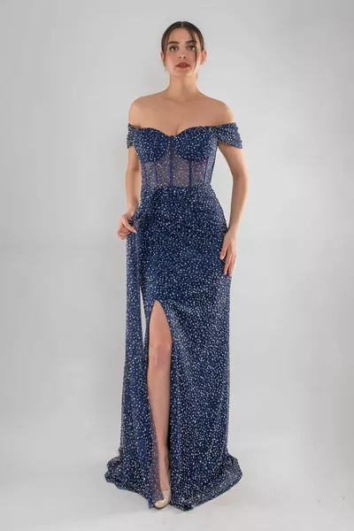  Chest Underwire Slit Stone Long Dress