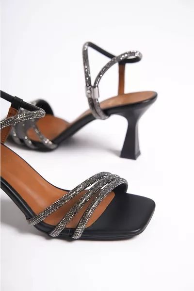 المرأة الحجر مشبك مفصلة مساء اللباس الكعب أحذية سوداء حادة اصبع القدم كعب رقيق