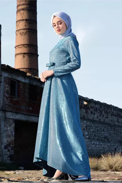 Женская Синяя (БИРЮЗОВАЯ) Юбка С Воланами Блестки Вечернее Платье T 