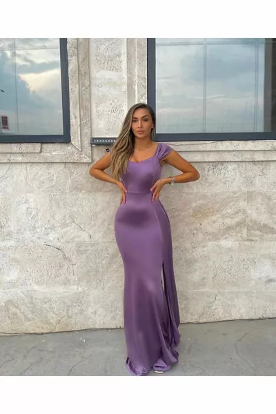 Ramimse Robe Maxi Garçon à col Madonna et détail de queue pour femmes