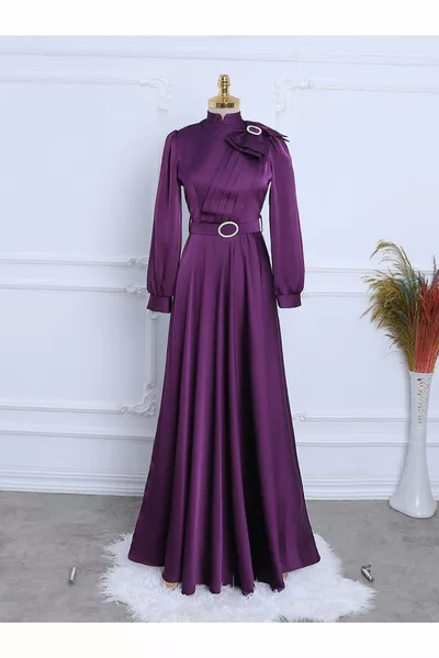 Брошка лък камък колан сатен вечерна рокля