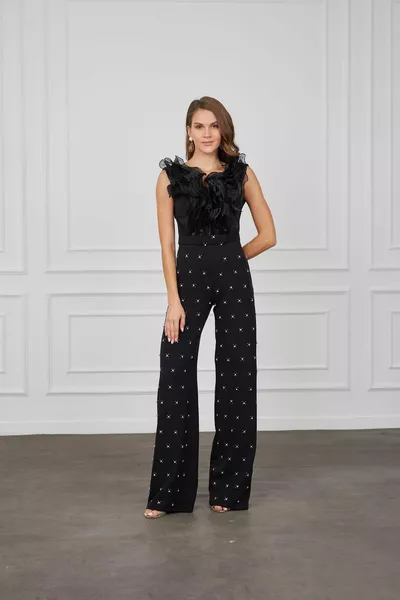 ЧЕРНЫЙ вечернее платье из органзы с детализированными камнями комбинезон 