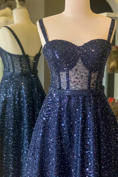 الأزرق الداكن الحجر ميدي طول مساء اللباس وسهرة اللباس