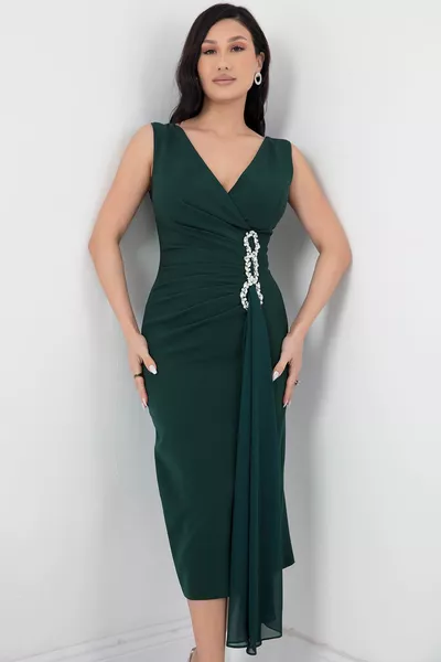 Каменна подробна креп рокля 