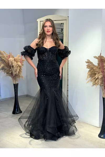 Women's Watermelon Sleeve Fish Model Evening Dresses