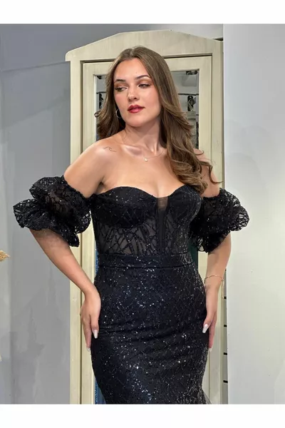 Women's Watermelon Sleeve Fish Model Evening Dresses