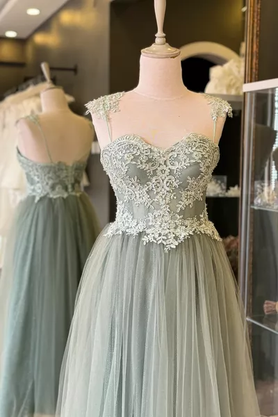 أكوا الأخضر المطرزة الدانتيل المغلفة مساء اللباس