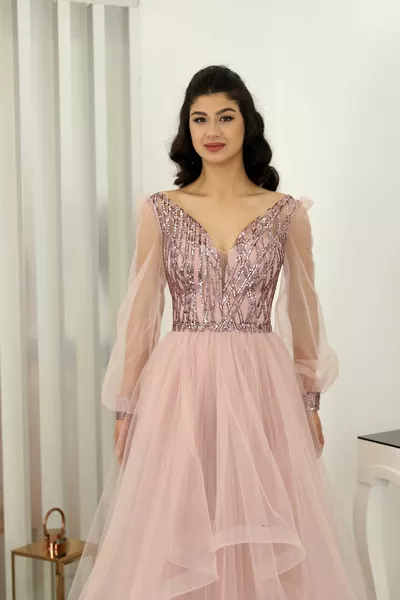 Пайетки Эфлин Вечернее Платье Пудра