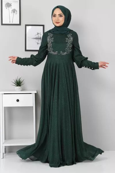 المرأة الرباط مفصلة بريق مساء اللباس الزمرد