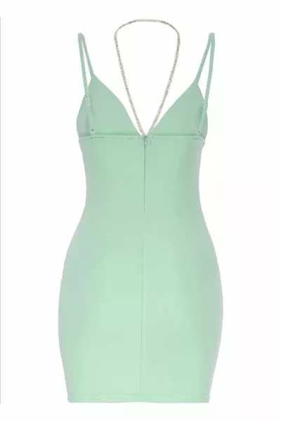 Keikei Mint Verde Collana dettagliata Tessuto Crepe Donna Mini Abito Da Sera
