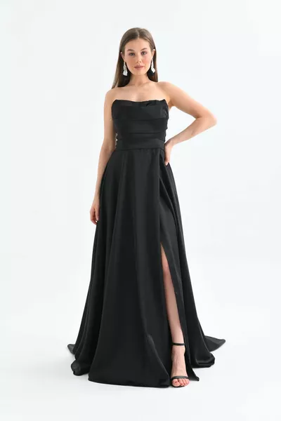 حمالة شق الساتان مساء اللباس الطويل