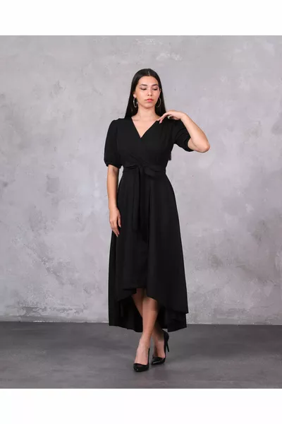 مزدوج الصدر طوق غير متماثل قطع حزام ميدي مساء اللباس