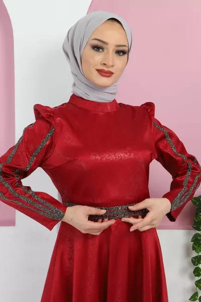 حرق منقوشة الحجر مساء اللباس بورجوندي