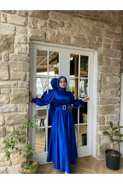 Robe Bele en satin bleu pour femme