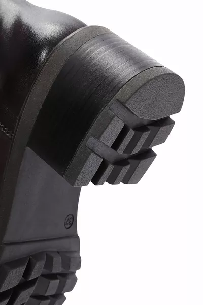 حذاء جلدي قصير الكعب بسحاب بني نسائي 