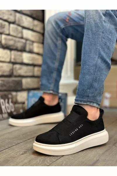 Scarpe da uomo in pelle scamosciata spessa doppia fascia nera bianca suola