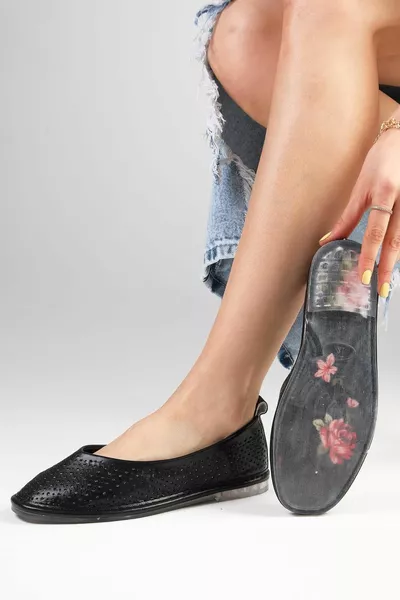 أسود اللون لينة وحيد البيضاوي اصبع القدم المرأة الباليه الشقق