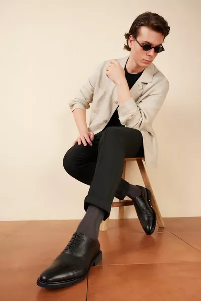 , мужская обувь из натуральной кожи  черный