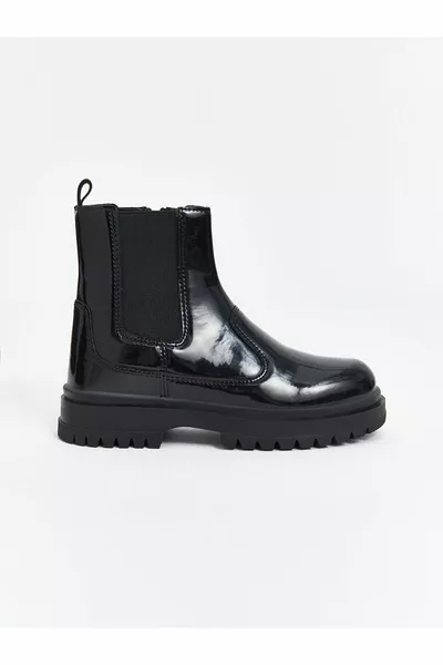 Lw - أحذية بنات بسحاب ذات مظهر جلدي